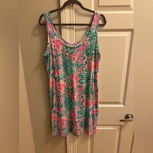EUC Lilly Pulitzer Newberri Tank Dress in Amalfi Blue Leaf it Wild Large
